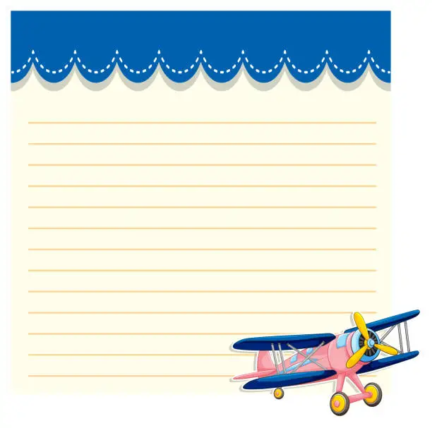 Vector illustration of Lined paper with a classic biplane illustration.