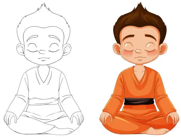 Vector illustration of Vector illustration of a child meditating calmly.