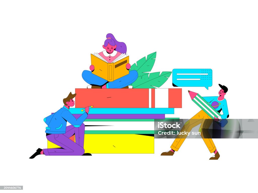 Learning Depiction Education And Learning People Flat Vector Concept Hand Drawn ...