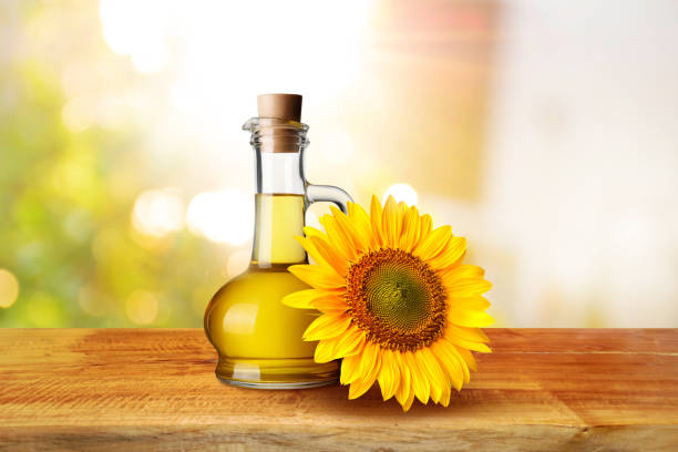 Sunflower oil is with the flowers of sunflower