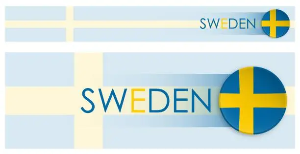 Vector illustration of Sweden flag horizontal web banner in modern neomorphism style. Webpage Swedish country header button for mobile application or internet site. Vector