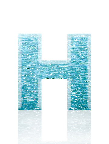 Close-up of three-dimensional shining sea water surface alphabet letter H on white background.