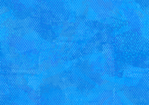 Bright blue grunge paint textured mesh pattern background illustration. Will tile seamlessly