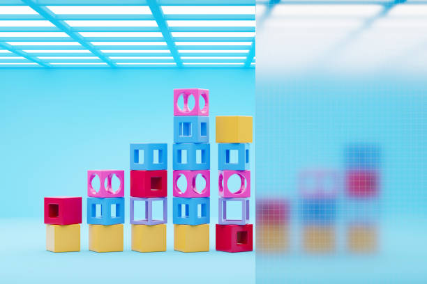 Digital Finance, Fintech Technology, Colorful Bar Graph with Cube Blocks. 3d Render.
