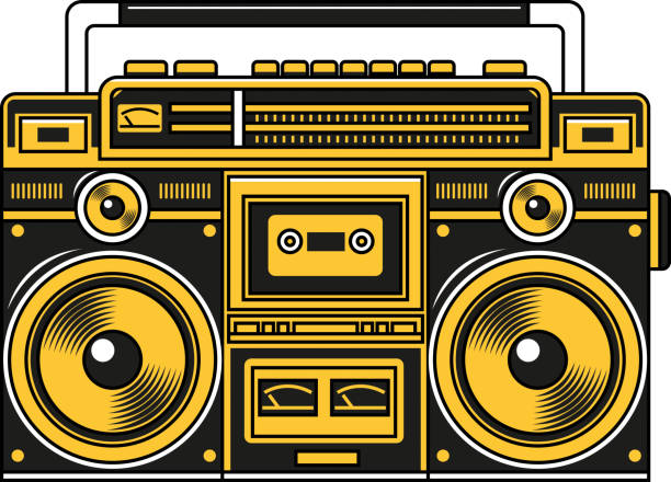 VINTAGE AUDIO Easy editable vintage
boom box audio vector illustration... rock n roll music speakers stock illustrations