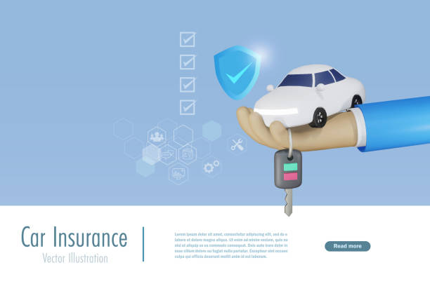 istock Car insurance protection. Insurance agent hand holding car with secure shield and policy check lists to protect from accident and travel. 3D vector 2044735413
