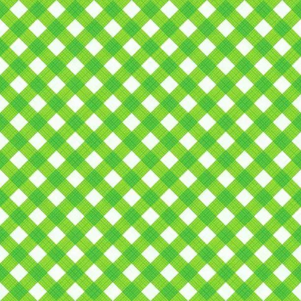 Vector illustration of Fresh green gingham seamless (you see 4 tiles) fabric cloth, pattern or background