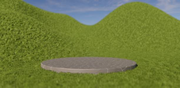 istock Stone podium on green meadow 2044736702