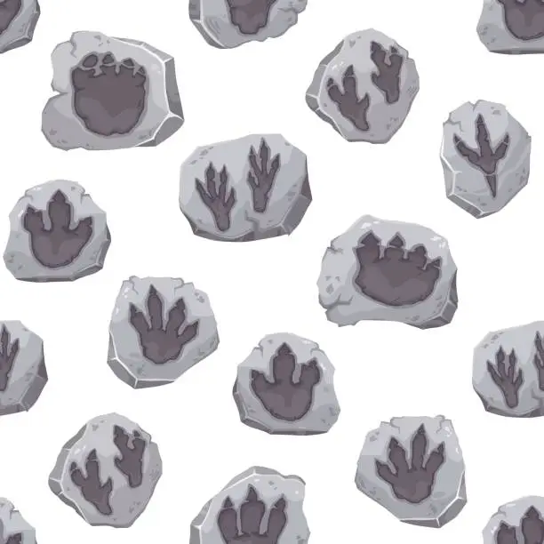 Vector illustration of Dinosaur footprint fossils seamless pattern