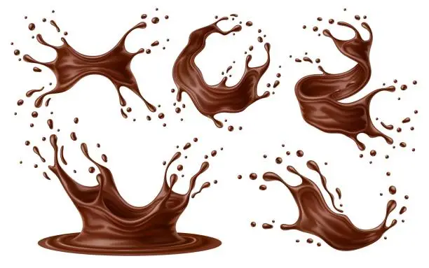 Vector illustration of Realistic chocolate milk splash waves with drops