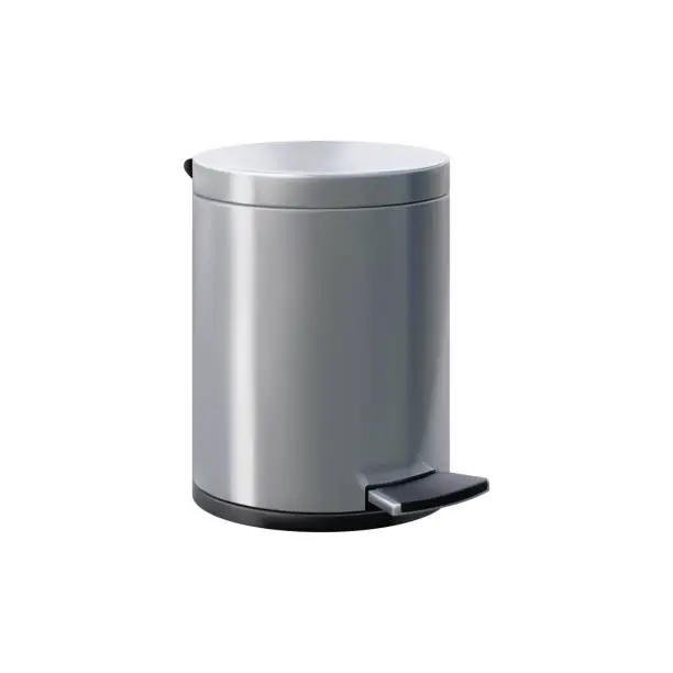 Vector illustration of Realistic steel trash can with pedal, metal bin