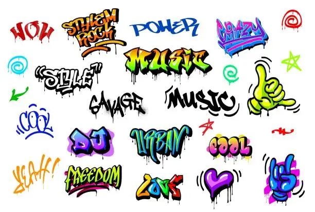 Vector illustration of Graffiti tags, urban street art wall writings