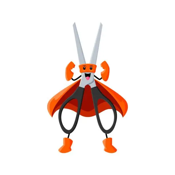 Vector illustration of Cartoon scissors school supply superhero character