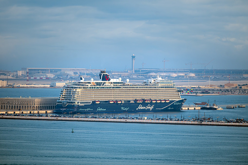 Doha, Qatar - February 24, 2024: Mina Port Cruise Ship ‘Mein Schiff dock at old Doha port Qatar