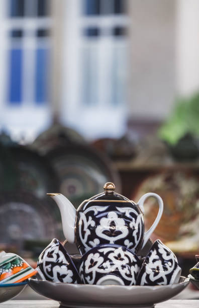 istock Multi-colored ceramic products with oriental ornaments at the Siab Bazaar in the ancient city of Samarkand in Uzbekistan, Siyob bozor 2044762655