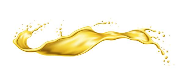 illustrazioni stock, clip art, cartoni animati e icone di tendenza di birra gialla, olio o spruzzi di succo, onda liquida dorata - cooking oil drop honey beer
