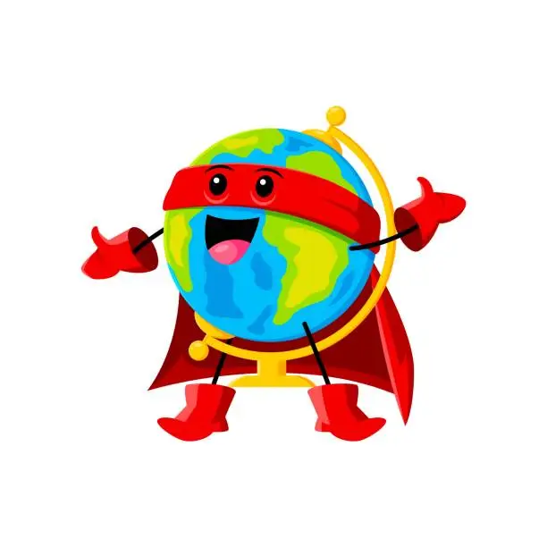 Vector illustration of Cartoon globe school supply superhero character