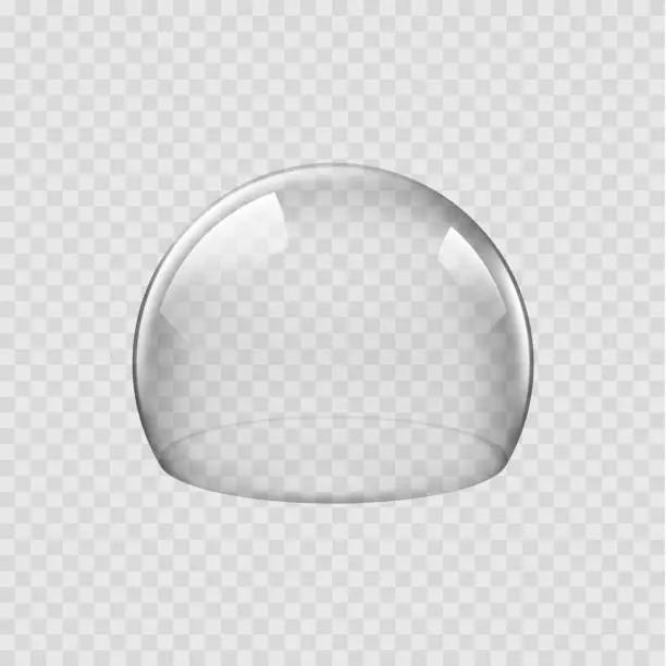 Vector illustration of Glass dome or round transparent sphere, realistic