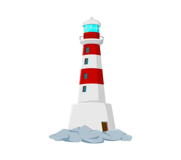 Vector illustration of Cartoon Lighthouse isolated vector beacon building