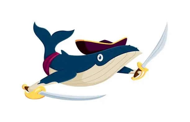 Vector illustration of Cartoon whale pirate corsair animal character