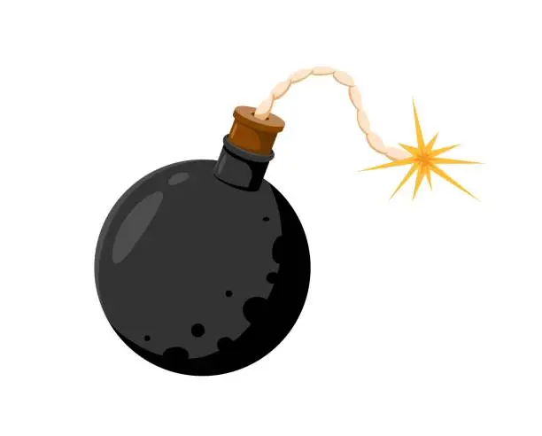 Vector illustration of Cartoon bomb with a lit fuse and sparks, explosion