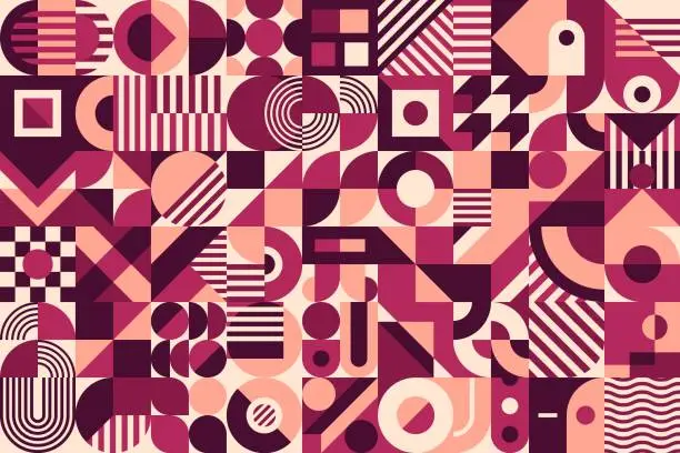Vector illustration of Maroon, beige, purple and pink geometric pattern