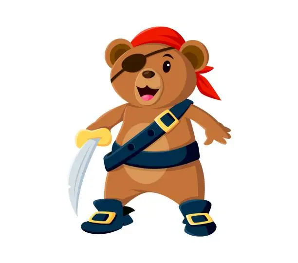 Vector illustration of Cartoon bear pirate and corsair animal character