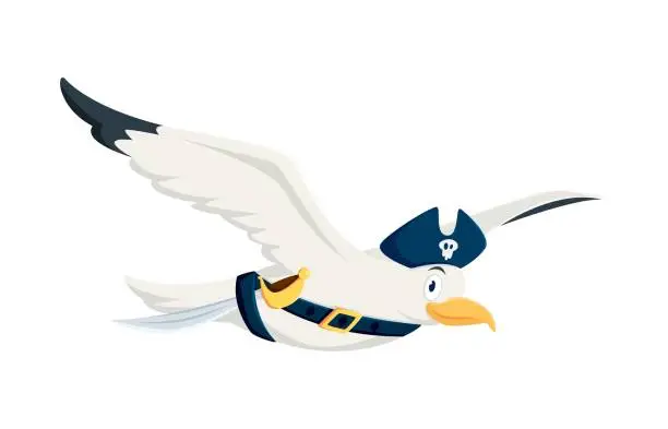 Vector illustration of Cartoon seagull pirate corsair animal character