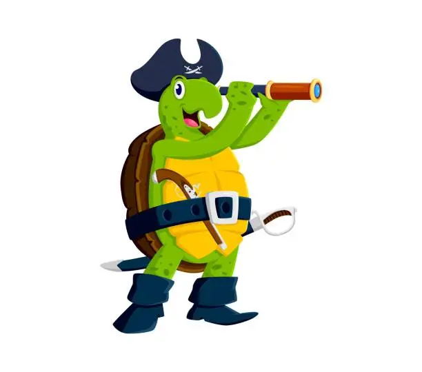 Vector illustration of Cartoon tortoise turtle pirate corsair character