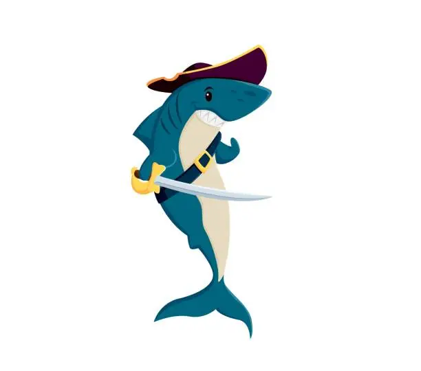 Vector illustration of Cartoon shark pirate character with toothy grin