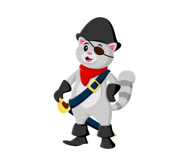 Vector illustration of Cartoon cat pirate animal character, Puss in Boots