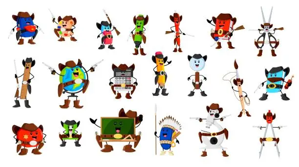 Vector illustration of Cartoon school supply cowboy, ranger, sheriff