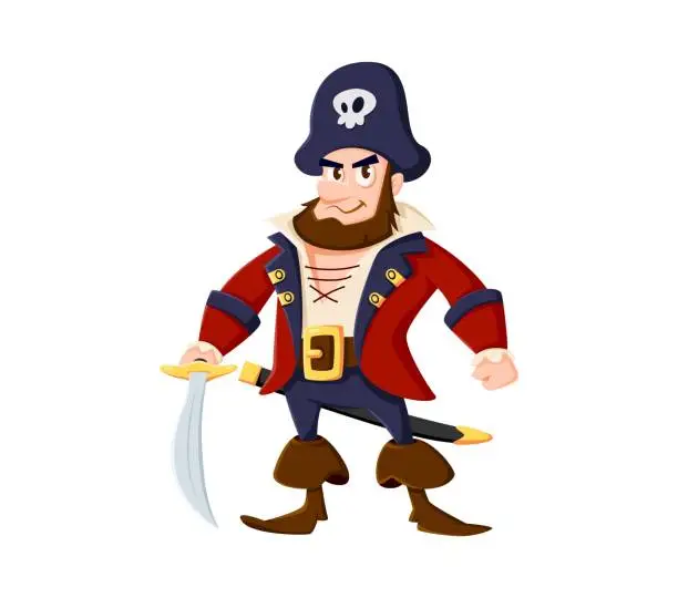 Vector illustration of Cartoon sea pirate captain character holding saber