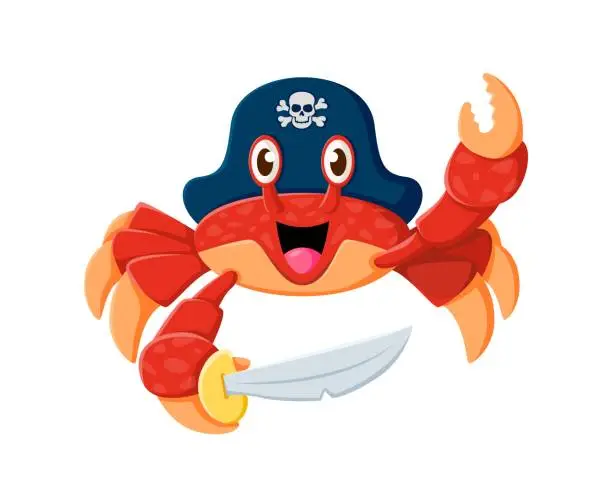 Vector illustration of Cartoon crab pirate brandishes a shiny saber
