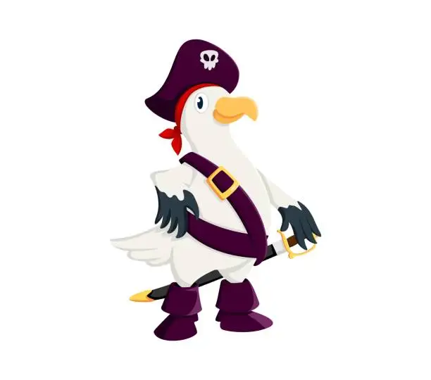 Vector illustration of Cartoon seagull pirate corsair animal character