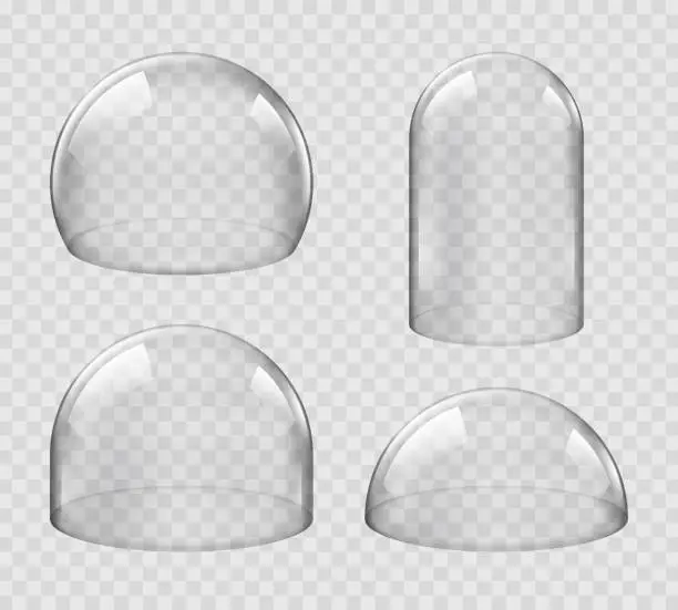 Vector illustration of Crystal glass domes round transparent sphere cover
