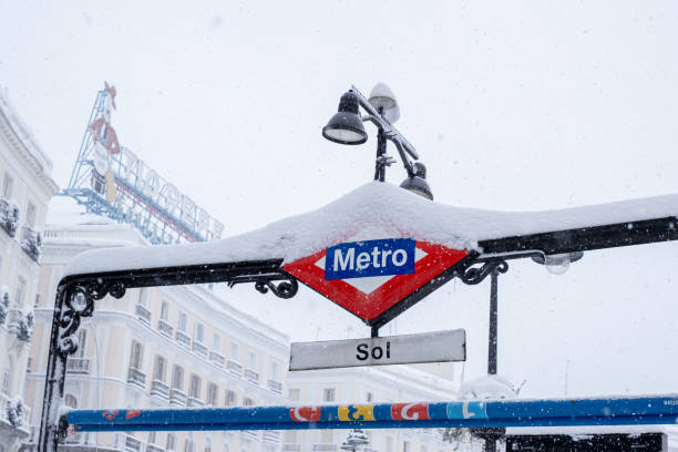 Metro de Sol in Sol in Madrid on a snowy day
