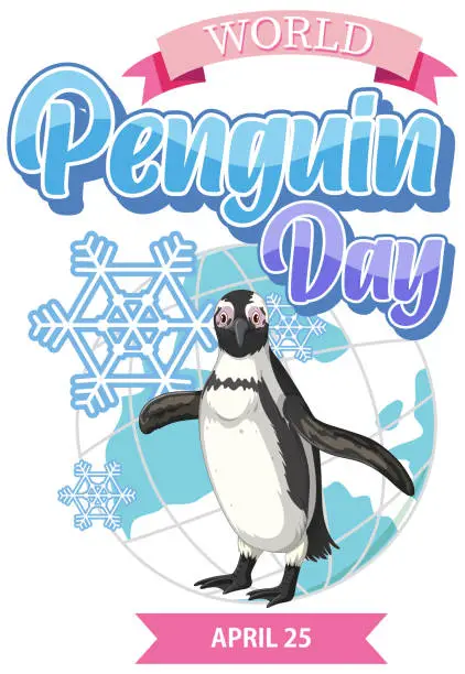 Vector illustration of Cheerful penguin with snowflakes celebrating a special day.