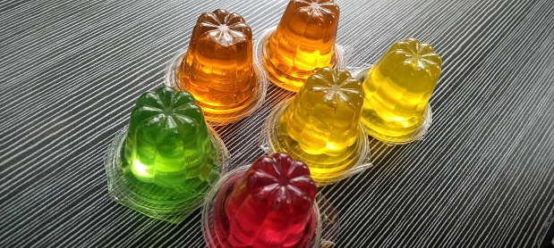Colorful jelly cups with various flavors