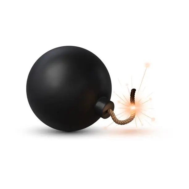 Vector illustration of Realistic bomb with burning fuse, isolated vector