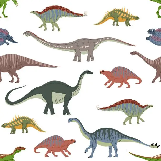 Vector illustration of Cartoon dinosaur characters seamless pattern