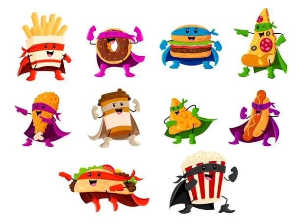 Vector illustration of Cartoon fast food superhero vector characters
