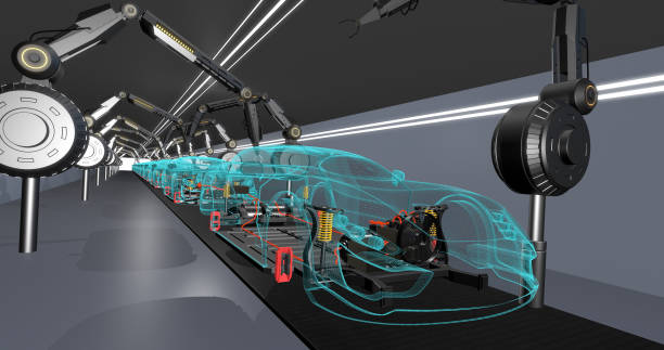 High Tech Robotic Arms Crafting Environmentally Friendly Electric Cars.