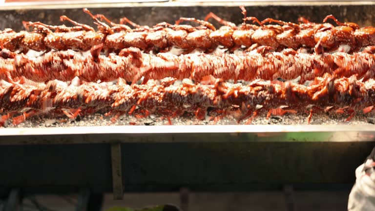 Row of BBQ grilling Grilled Quail