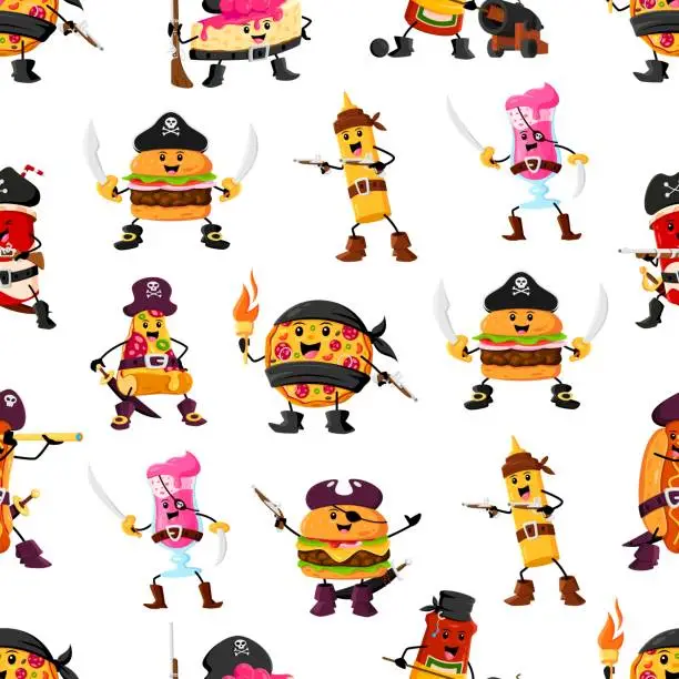 Vector illustration of Cartoon fast food pirate characters pattern