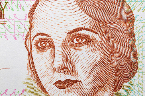 Juana de Ibarbourou a closeup portrait from Uruguayan money - Peso
