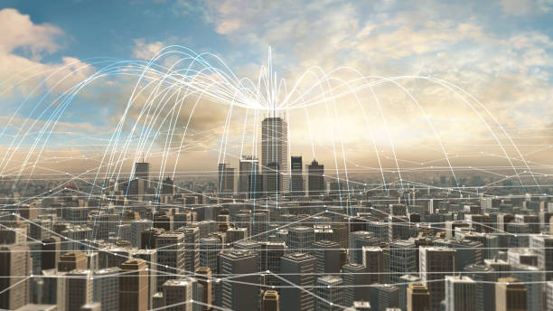 istock Smart City Aerial View. Connection Arches Forming. 2044840566