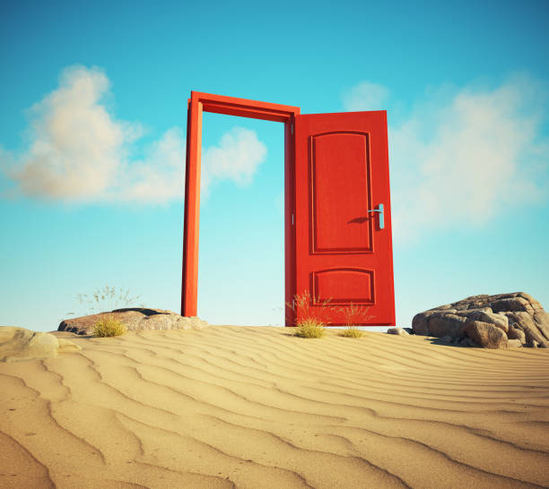 istock Opened door in the desert. Escape concept. 2044845318