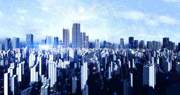 istock Smart 3D City Aerial View. Wireless Network Forming An Arch. 2044845324