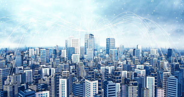 istock Smart Metropolitan City At Night Time. Internet And Mobile Network. 2044846366